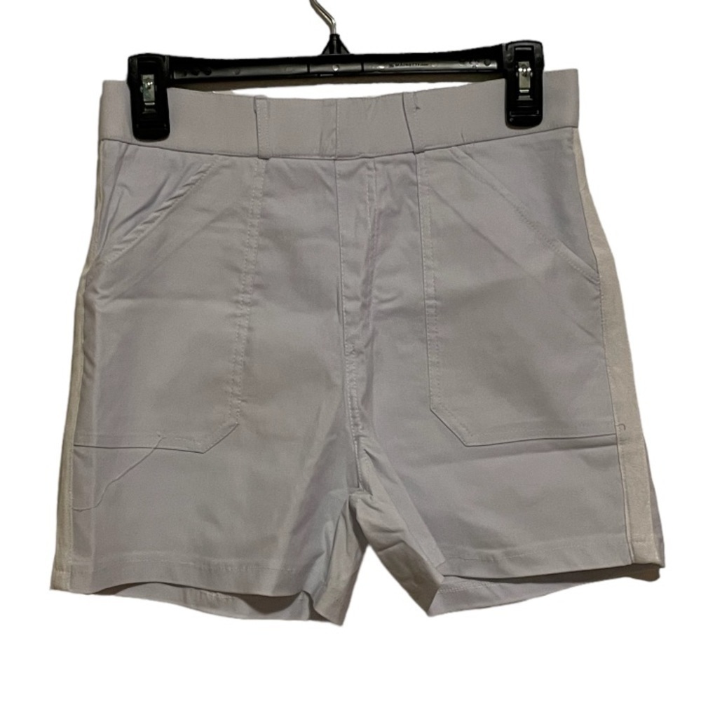 Shein White Elastic Waist Shorts Side Stripe Size Medium